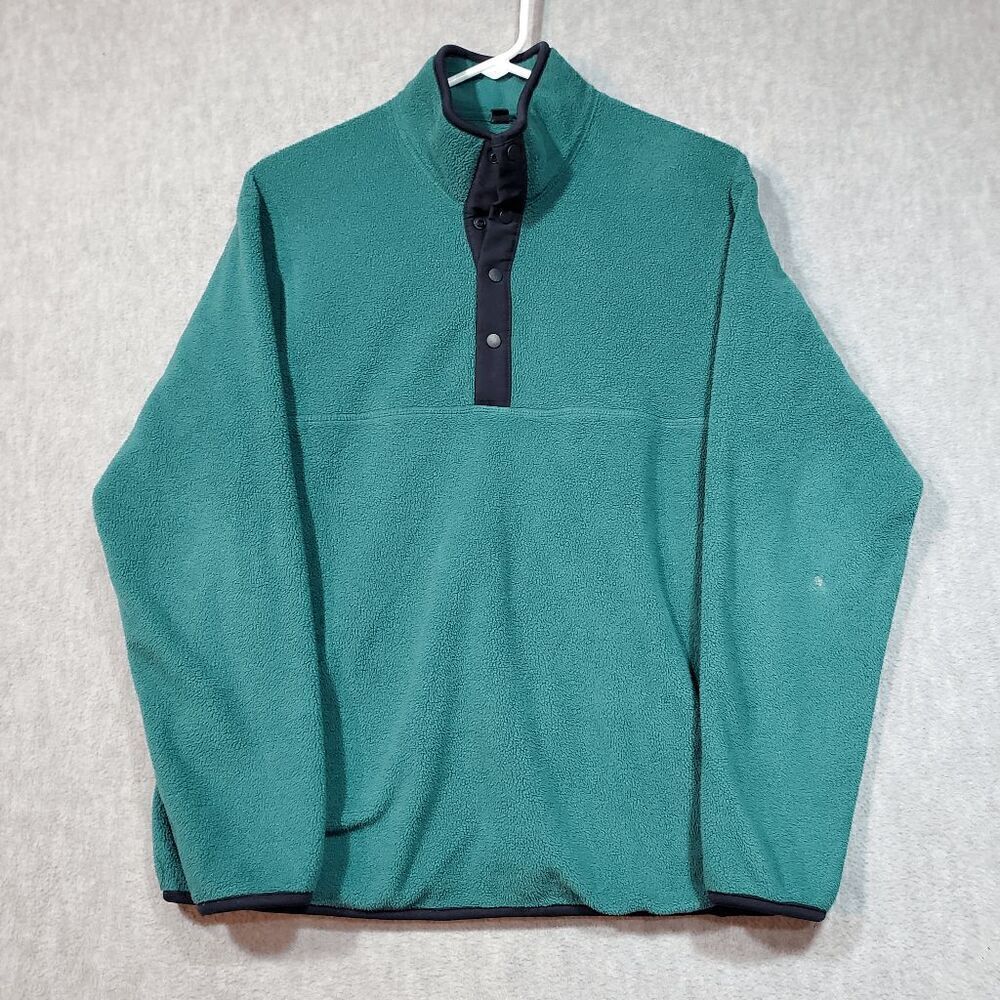 Uniqlo Sweater Men Medium Green Mountaineering Fleece Snap Button Front Pullover